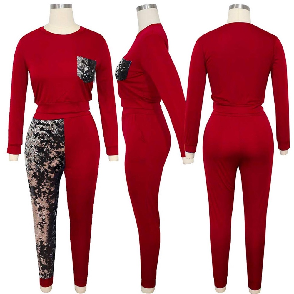 Patchwork Sequin 2 Piece Outfits Bodycon Long - Picture 2 of 4